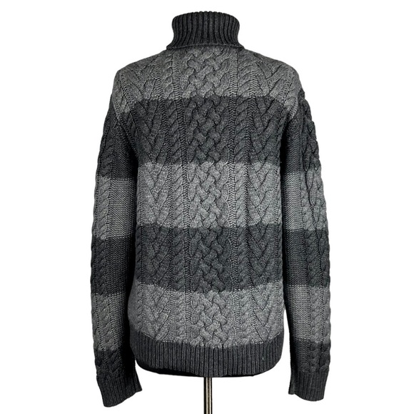 MICHAEL KORS LAMBSWOOL CONTRAST CABLEKNIT STRIPED CHUNKY KNIT TURTLENECK SWEATER - Picture 4 of 14